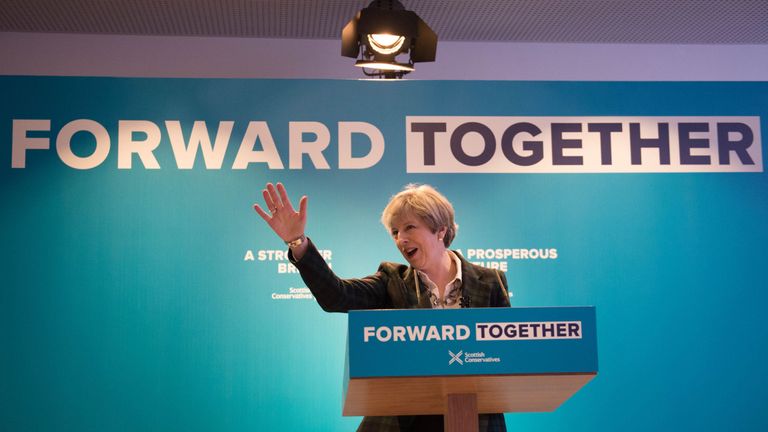 Theresa May during the Scottish Conservatives manifesto launch in Edinburgh