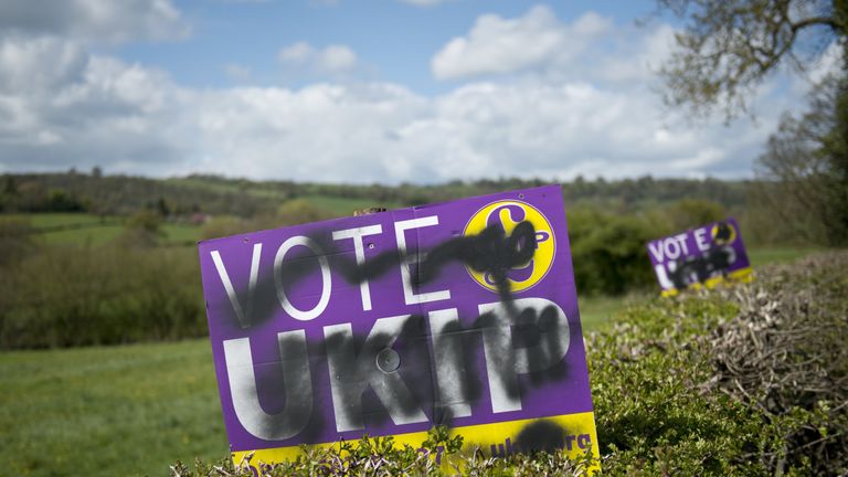 A UKIP poster defaced at the time of the 2015 General Election