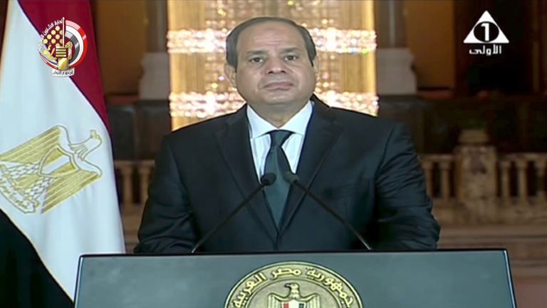 Egyptian president Abdel Fattah al-Sisi announces airstikes on Libyan terror camps