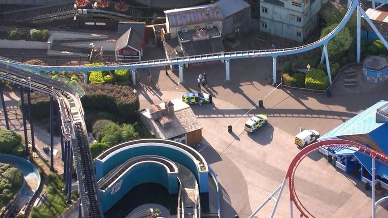Police at the scene after the incident at Drayton Manor Theme Park