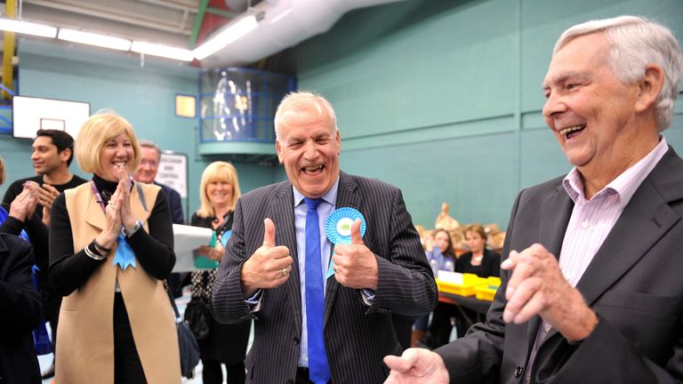 Conservative candidate for Chelmsford Central, Dick Madden, celebrates retaining his seat