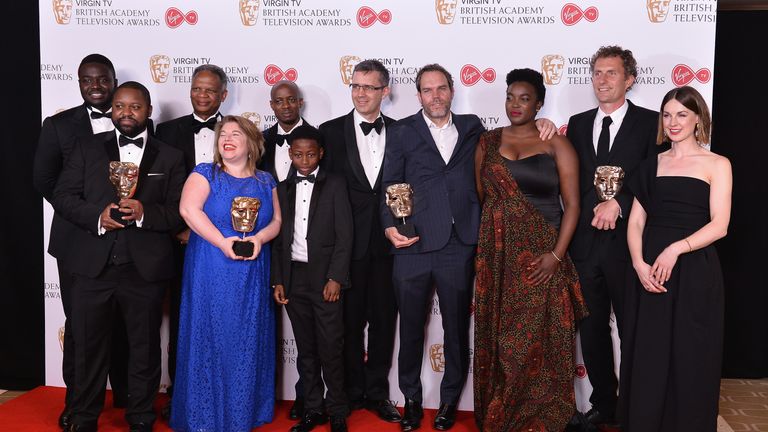 The cast of Damilola, Our Loved Boy, which won Single Drama and Supporting Actress BAFTAs