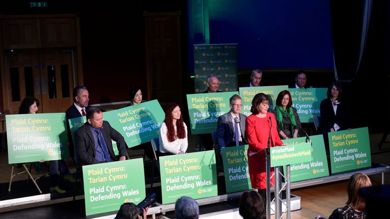 Leanne Wood, Leader of Plaid Cymru, launches her party's election manifesto in Rhondda, Wales