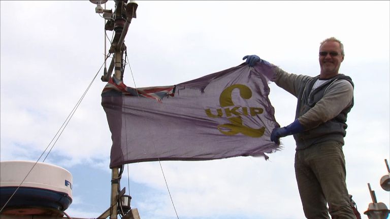 Fisherman Steve Barratt still has a UKIP flag on his boat's mast