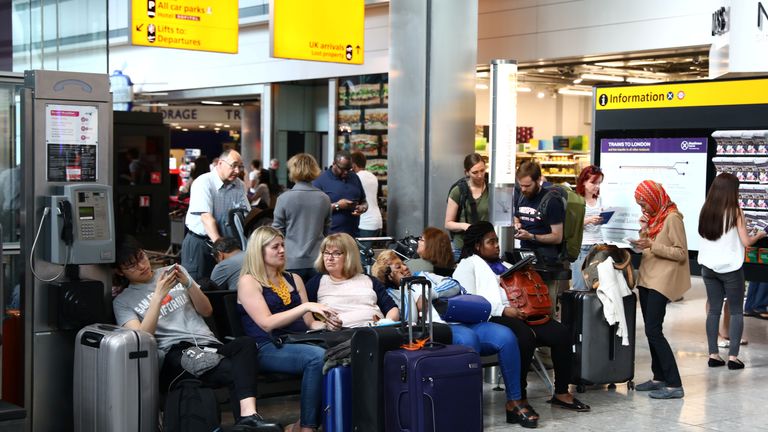 People stranded at Heathrow Terminal 5 amid a BA IT failure