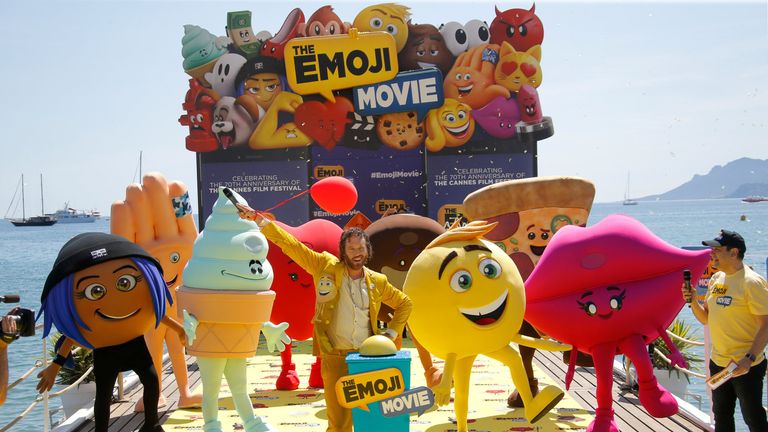  T. J. Miller poses during a photocall for the film "The Emoji Movie"