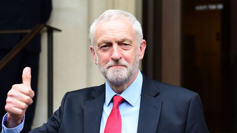 Labour leader Jeremy Corbyn speaks to the media outside the Institute of Engineering in London