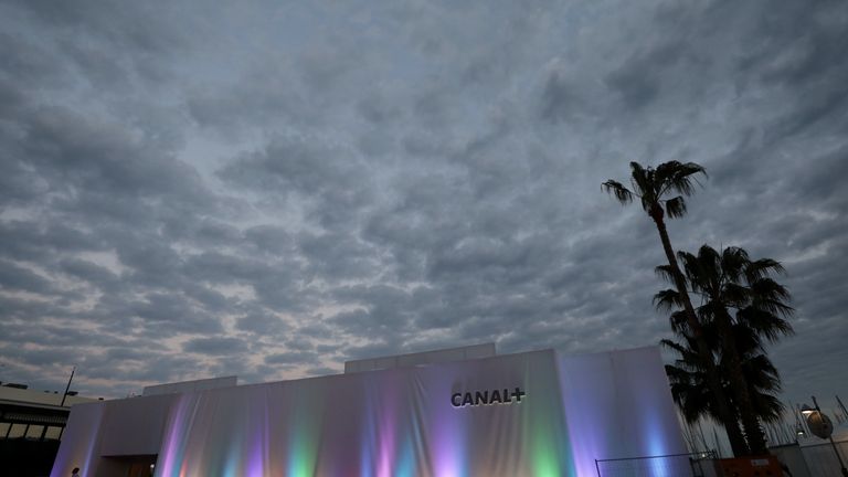 The logo of French television channel Canal+ is seen on the Croisette. 