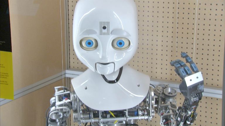 Robot on display in museum.