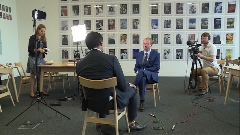 Tim Farron talks to Sky&#39;s Political Editor Faisal Islam on the day the Liberal Democrats launched their 2017 manifesto