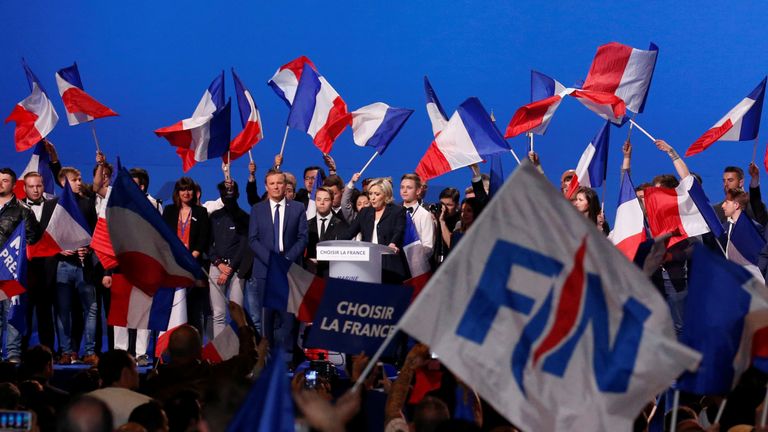 Ms Le Pen addresses a rally in the French capital