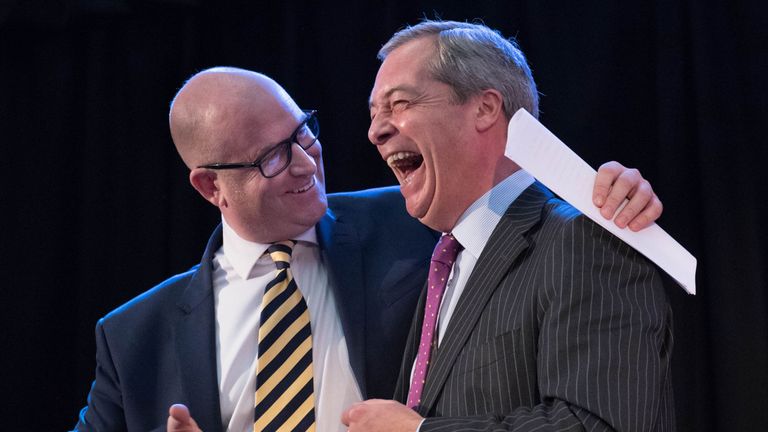 Paul Nuttall is congratulated by Nigel Farage after becoming UKIP's new leader