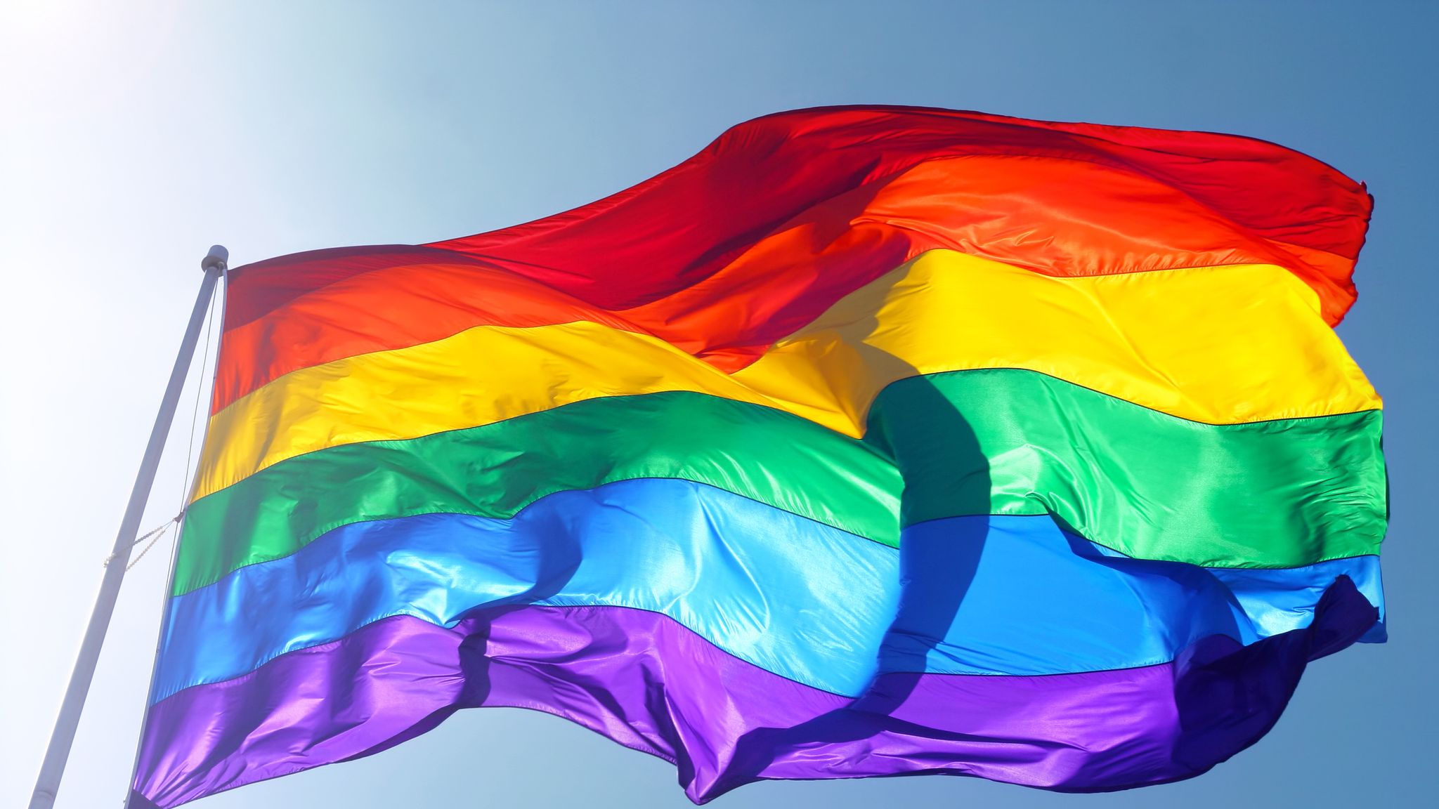 A rainbow flag. 