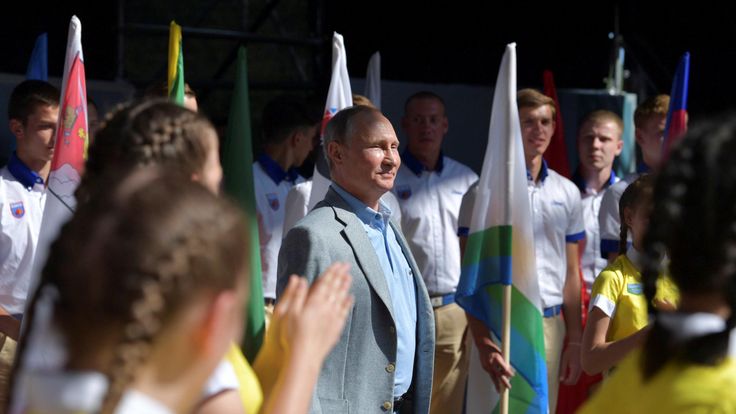 Russian President Vladimir Putin walks before delivering a speech to children during his visit to the Artek children's holiday camp outside the seaside town of Gurzuf, Crimea, June 24, 2017