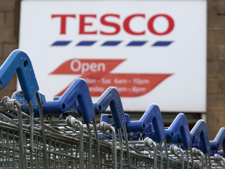 Trolleys at the Tesco Superstore in Kirkcaldy, which is to close it was announced today.