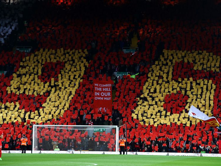  Liverpool fans remember the victims of the Hillsborough disaster on 5 April