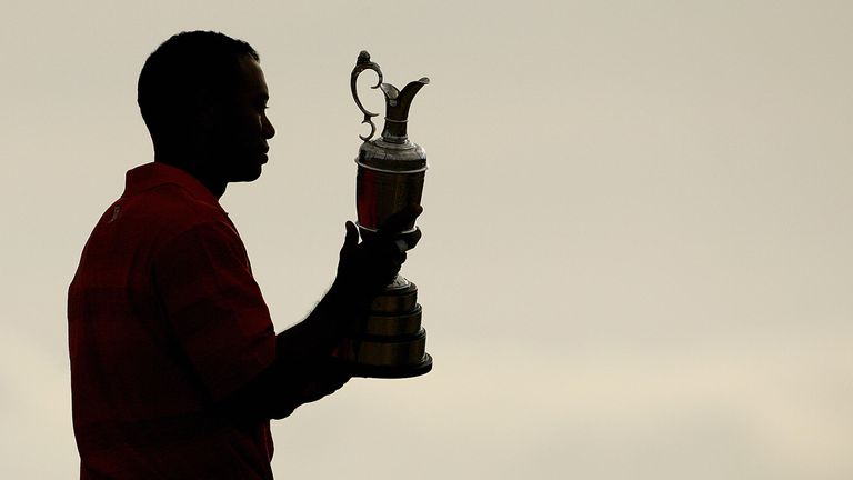 Tiger Woods with the Claret Jug after winning the Open Championship at Hoylake in July 2006