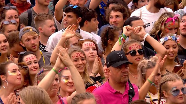 Jeremy Corbyn fans in the crowd at Glastonbury