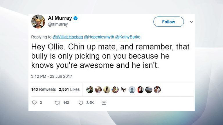 Comedian Al Murray told Ollie he was 'awesome', unlike the bully
