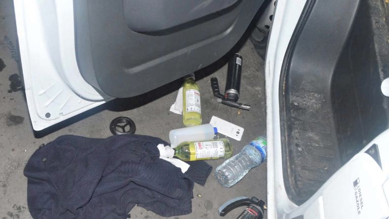 Thirteen Molotov cocktails were found in the van