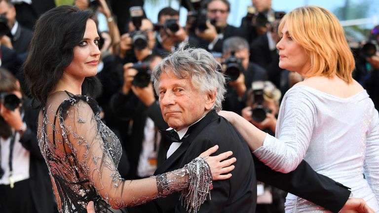 Polanski with actresses Eva Green and Emmanuelle Seigner at Cannes last month