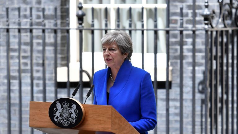 Theresa May delivers a statement outside 10 Downing Street