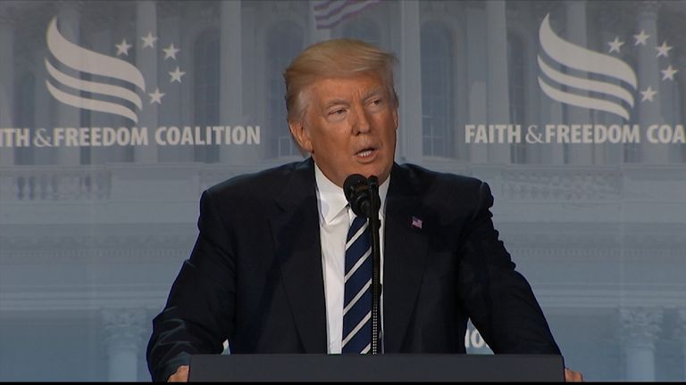 Donald Trump makes oblique references to being &#39;under siege&#39; at an address to the Faith and Freedom Coalition