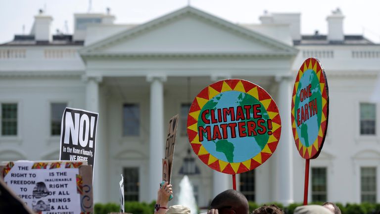 The People&#39;s Climate March protest at the White House in April 2017