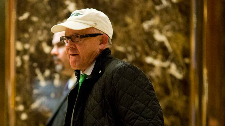 Woody Johnson, owner of the New York Jets NFL team, arrives at Trump Tower in New York City