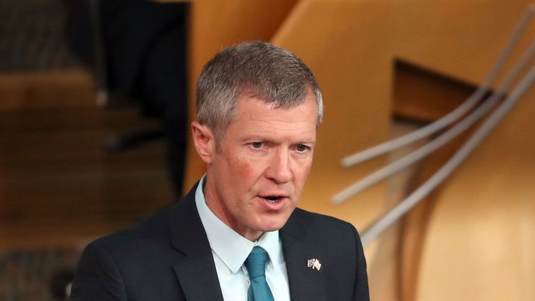 Scottish Liberal Democrat party leader Willie Rennie during First Minister's Questions at the Scottish Parliament in Edinburgh