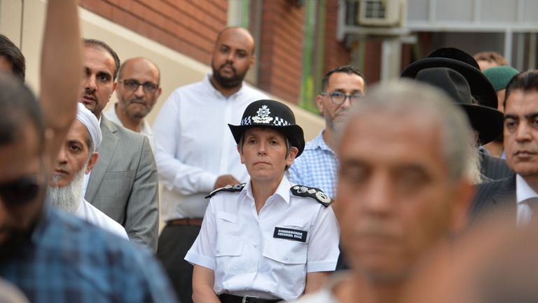 MetPolice Commissioner Cressida Dick joins members of the public at a vigil at Finsbury Park Mosque 