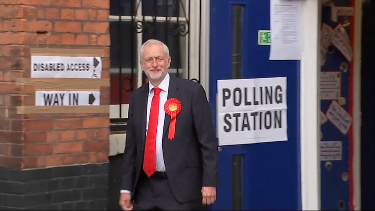 Jeremy Corbyn at a polling station in his north London constituency 