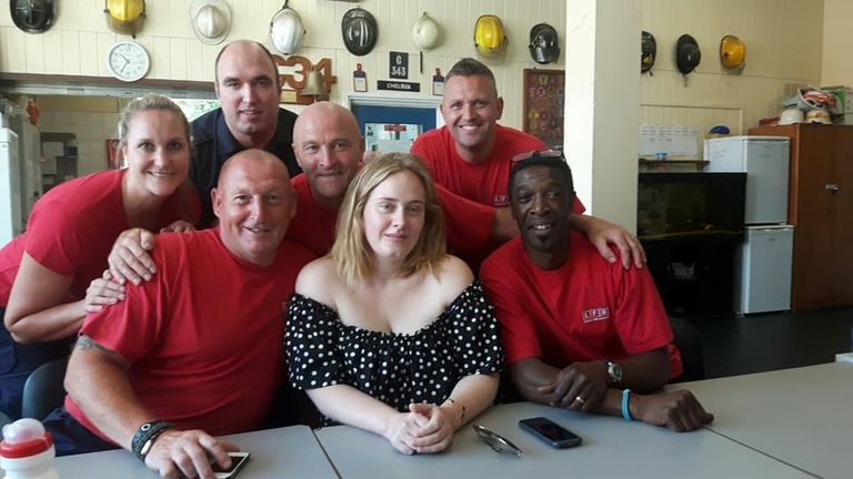 Adele and firefighters. Pic: London Fire Brigade