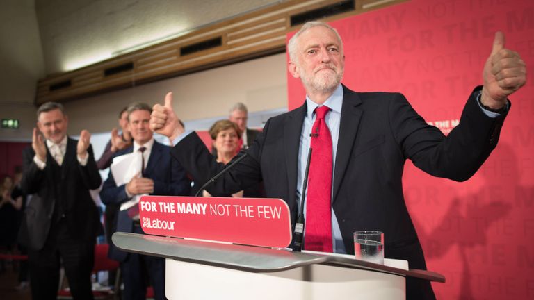 Jeremy Corbyn delivers a speech on the General Election campaign trail in Essex