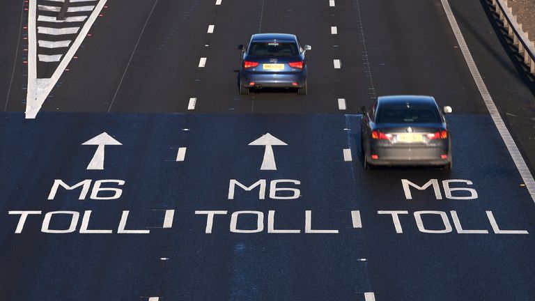 The start of the M6 toll at the Coleshill Interchange in Warwickshire