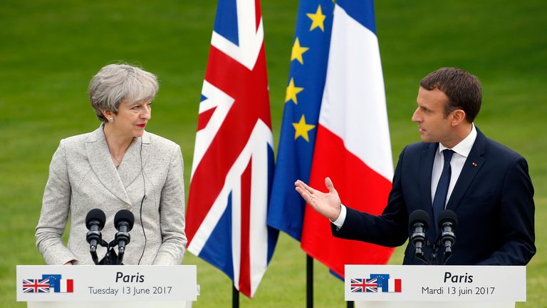 Theresa May meets French president Emmanuel Macron in Paris