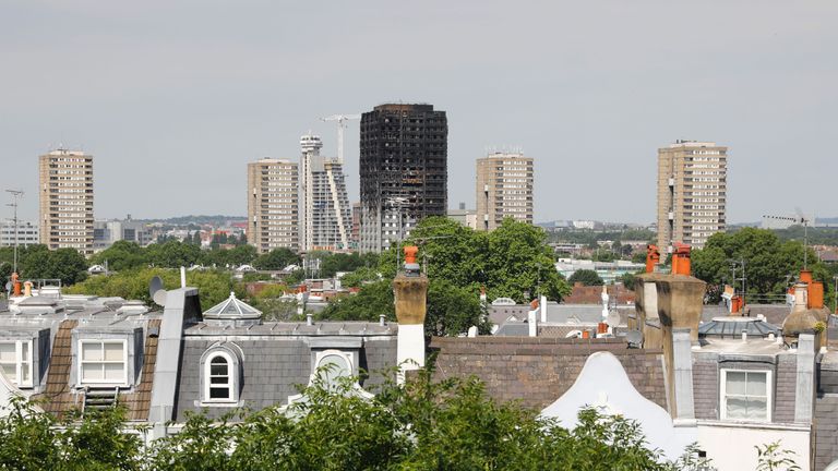 The burned shell of Grenfell Tower block