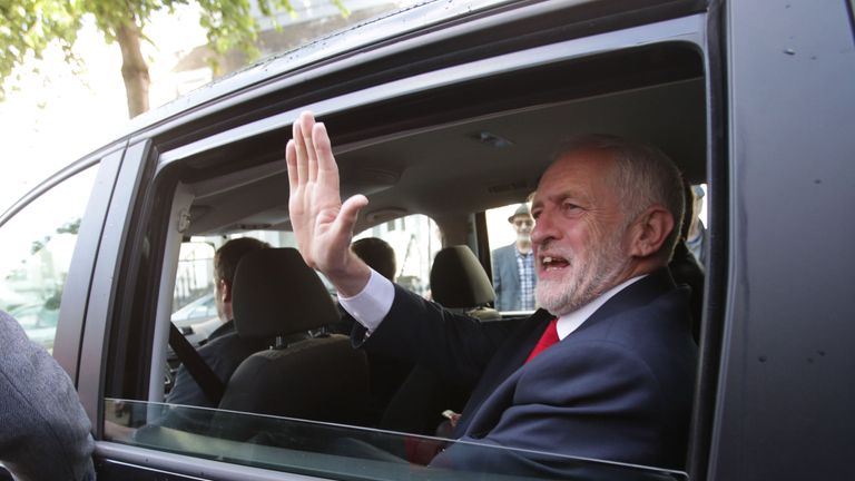 Jeremy Corbyn leaves his home in north London after he called on the Prime Minister to resign