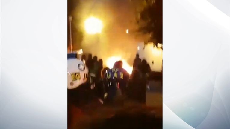 Fires lit as demonstrators and police clash