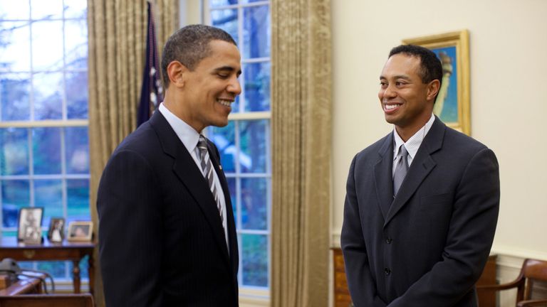 Tiger Woods meeting Barack Obama at the White House in April 2009