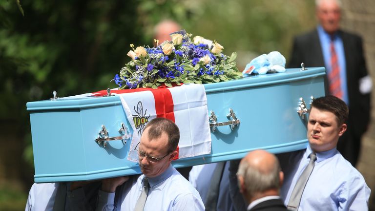 Mourners were asked to wear blue to Olivia's funeral in Tottington, near Bury