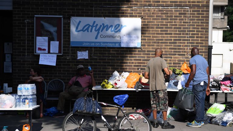 Clothing, water and food are provided at Latymer Church near Grenfell Tower
