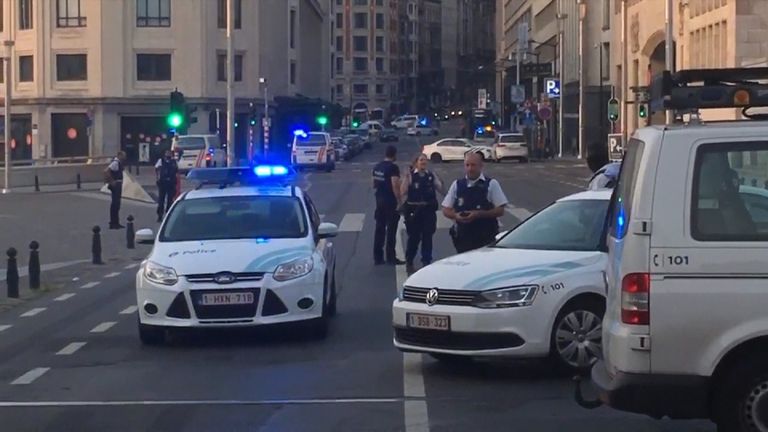 Police in Brussels close roads following an incident at a train station