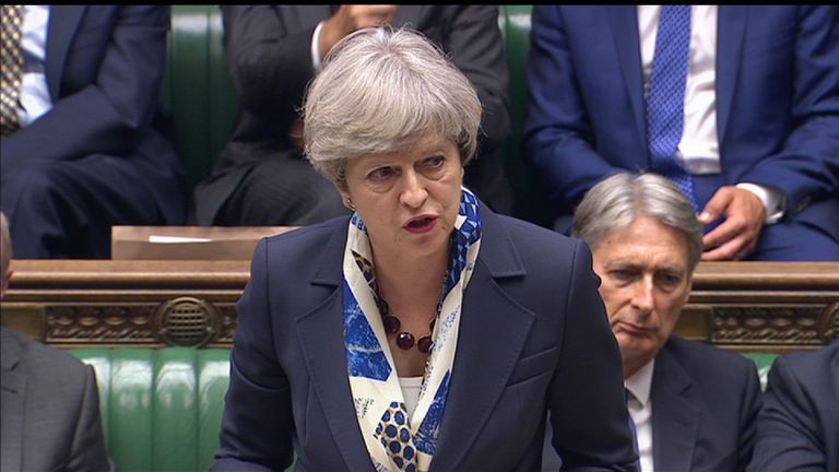 Theresa May speaking in the Commons after the Queen's Speech