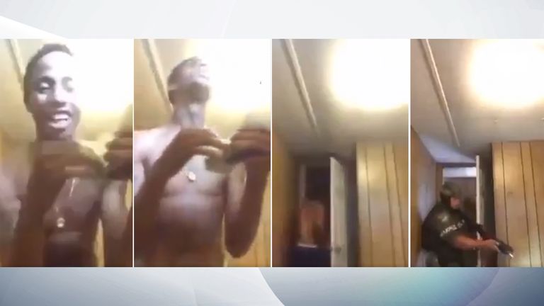 Images of Facebook Live footage as Breon Hollings is raided by police