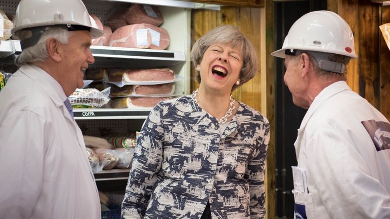 Theresa May visits Smithfield Market in London for the final day of campaigning in the 2017 General Election.