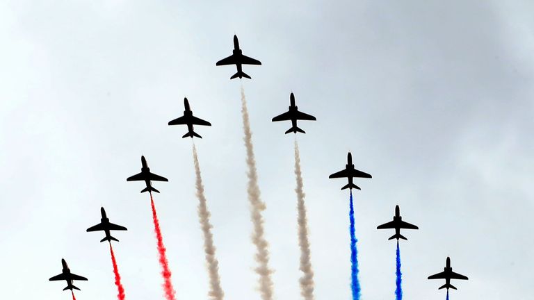 The Red Arrows&#39; display on Armed Forces Day in Liverpool