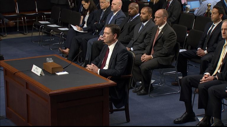 Former FBI DirectorJames Comey appears before Senate Intelligence Committee in US