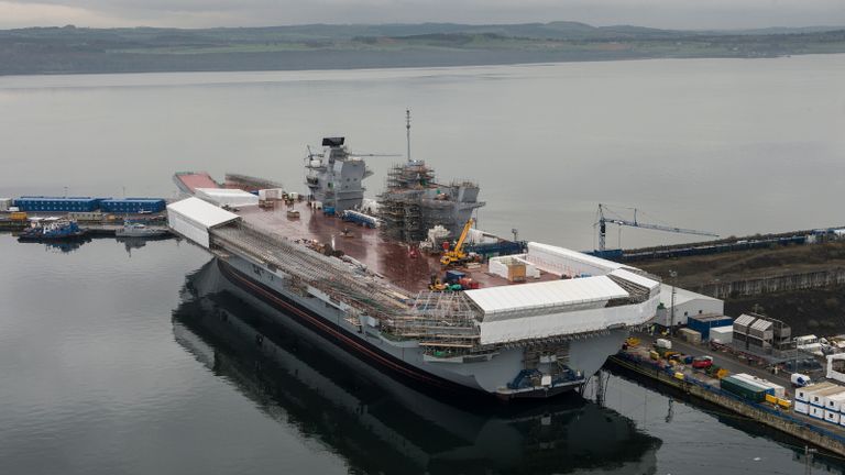 The aircraft carrier HMS Queen Elizabeth under construction at Rosyth Dockyard, Scotland. Pic: MoD