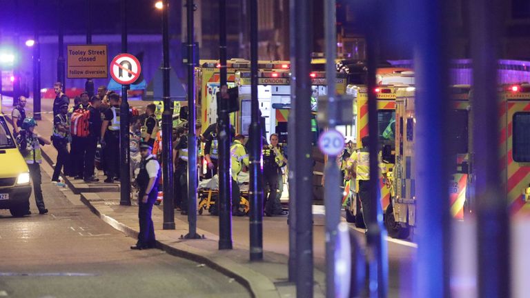 Emergency personnel tend to wounded on London Bridge. Pic: Yui Mok/PA Wire